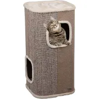 Flamingo Krabton voor katten – Krabton George Beige & Naturel & Lichtbruin M – 40x40x80 cm – luxe krabmeubel met 2 verdiepingen –