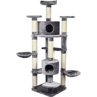 Flamingo Krabpaal Giganto Grijs & Wit – 207 cm hoog – XXL kattenkrabpaal met 2 huisjes, 7 plateaus & hangmatten – First Class Selection