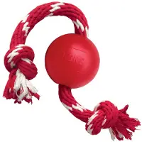 Kong rubber bal met touw 6,5x6,5x6,5 cm