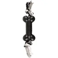 Flamingo Hondenspeelgoed rubber gladiator dumbel touw zwart 18 cm Flamingo (zwart)