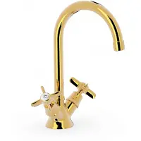 Tres Clasic wastafelkraan met hoge C uitloop en twee grepen goud