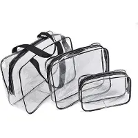 AA Commerce Doorzichtige Toillettas Set - Transparante Liquid Case Tas - Reis Toilet Bag Cosmetica Etui - Handbagage Vloeistoffen Opbergetui - Travel Organizer - 3-Pack - Zwart