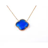 Sophie model Fiori kleine klaver ketting in zilver roze verguld kobaltblauwe klaver
