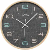 AMS F5513 - Wandklok - Analoog - Radiogestuurde tijdsaanduiding - Hout - Mineraal glas - Bruin - Grijs - 28 cm ø