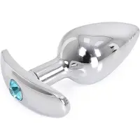 Kiotos - Aluminium Buttplug Met Handvat En Sierkristal - Lichtblauw