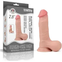 Lovetoy - Dubbellaags Dildo - Glijdende Huid Dildo - Lengte 19.5 cm - Diameter 3.7 cm - Beige