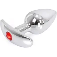 Kiotos - Aluminium Buttplug Met Handvat En Sierkristal - Rood