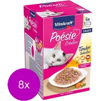 Vitakraft Poésie multipack saus - natvoer -8 verpakkingen 6x85 gram - met kip & groente in saus, rund & wortel in saus en kalkoen in kaassaus