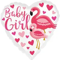 Anagram Folieballon Baby Girl Flamingo 45 Cm Wit/roze