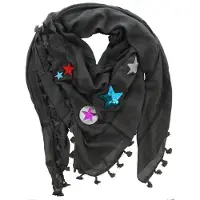 Dielay - Hippe sjaal Grijs flosjes - patches sterren sieraden - 140x140 cm