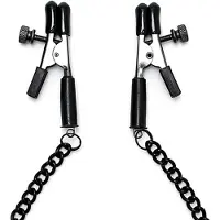 Rimba Bondage Play - Knijp Tepelklemmen Met aandraaischroef En Ketting - Zwart