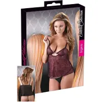 Erotic Treasure Bordeaux rode babydoll jurkje met glitters