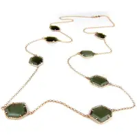 Sophie Zilveren halsketting halssnoer collier roos goud verguld Model Hexagon gezet met grijs groene stenen