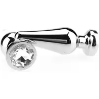 O-products Butt plug aluminium met transparant kristal - 100 mm x 30 mm