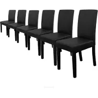 En.casa Eetkamerstoel 'Hamburg', set van 6, gestoffeerde stoel, kunstleer, houten poten, zwart