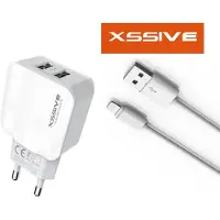 Xssive 2x USB 2.1A snellader, wandlader, reislader, met 1 meter iPhone-oplaadkabel, wit