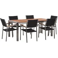 Beliani GROSSETO - Tuinset voor 6 - Donkergrijs/Donkerhout - RVS