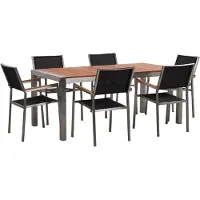 Beliani GROSSETO - Tuinset voor 6 - Zwart/Donkerhout - RVS