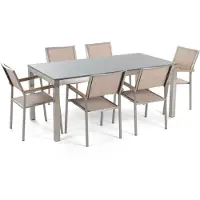 Beliani GROSSETO - Tuinset met 6 stoelen- Beige/Grijs - Graniet