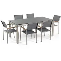 Beliani GROSSETO - Tuinset met 6 stoelen- Grijs/Zwart - Graniet