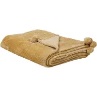 Beliani Plafond, Deken mosterdgeel met pompons 200 x 220 cm SAITLER (200 x 220 cm)