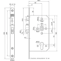 Nemef 629 Schuifdeurslot | DM60mm | PC72mm | krukgat 8mm | voorplaat RVS 20x235mm afgerond | messing haakschoot verend | DR 1+2+3+4 - 9062917650