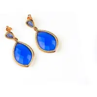 Sophie model Markies oorringen in zilver roze verguld blauwe steen en cubic zirconia