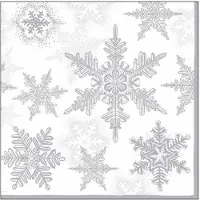 Ambiente 40x Servetten winter sneeuwvlokken thema wit/zilver 33 x 33 cm - Feestservetten