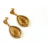 Sophie model Markies oorringen in zilver roze verguld bruine steen en cubic zirconia