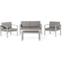 Beliani Tuinset tweezitsbank 2 fauteuils salontafel wit/grijs aluminium kunsthout 4-zits kussens