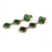 Sophie model 3 Fiori oorringen in zilver roze verguld 3 klavers donkergroen