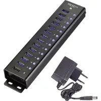 Renkforce RF-3897144 RF-3897144 USB-hub 13 poorten USB-A USB 3.0 5 GBit/s Met aluminium behuizing, Voor wandmontage, Met snellaadpoort