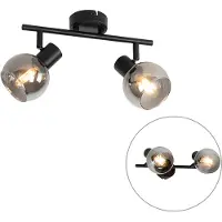 QAZQA Art Deco plafondlamp zwart met smoke glas 2-lichts - Vidro