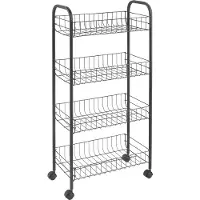 Metaltex ascona trolly met wielen + 4 manden 41x23x84 cm mat zwart/metaal