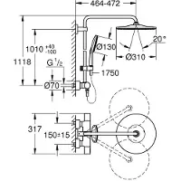GROHE Rainshower 310, 111,8 cm, 1,75 m, wandmontage