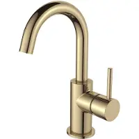 Regn Wastafelkraan Hoog Met Gebogen Uitloop - Geborsteld Goud PVD - Zonder Waste - Messing - Kranen, Wastafelkranen, Opbouw Wastafelkranen