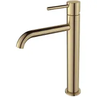 Regn Wastafelkraan Highriser Met Coldstart - Geborsteld Goud PVD - Zonder Waste - Messing - Kranen, Wastafelkranen, Opbouw Wastafelkranen
