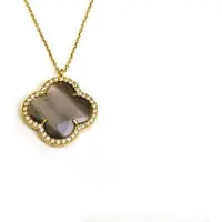Sophie model Fiori gezet collier in zilver verguld grijze klaver en cubic zirconia