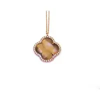Sophie model Fiori gezet collier in zilver roze verguld bruine klaver en cubic zirconia