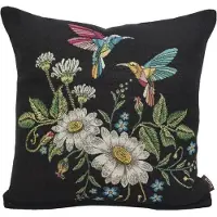 Emme Kussenhoes - Kolibrie - Bloemen - Zwarte achtergrond - Gobelin - Vogels