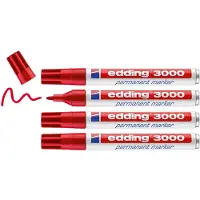 Edding 3000 permanent marker - rood - 4 stiften - ronde punt 1,5-3 mm - water en wrijfvast - voor karton, kunststof, hout, metaal, etc. - alcohol markers voor volwassenen