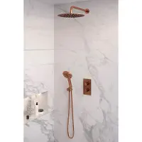 Brauer Inbouw regendouche set copper edition gebogen wanduitloop ronde hoofddouche 30 cm met handdouche 3 standen koper