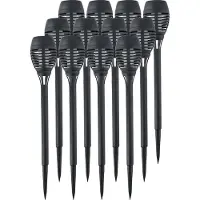 Grundig 12x solar tuinlamp fakkel - vlam effect - zwart - 48 cm - op steker - tuinverlichting - zonne-energie