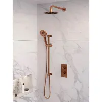 Brauer Inbouw regendouche set copper edition gebogen wanduitloop ronde hoofddouche 20 cm met glijstang en handdouche 3 standen koper