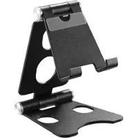 Acropaq Telefoonhouder bureau – Verstelbare telefoonstandaard met opbergtas – Aluminium houder voor smartphone & tablet – Zilvergrijs