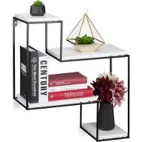 Relaxdays wandrek metaal - wandbox 4 planken - wandboard - wandkastje - gang - wit-zwart