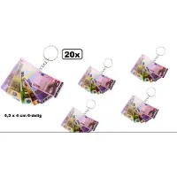 Themaparty 20x Sleutelhanger euro biljetten 6,5 x 4 cm 6-delig - sleutel hanger verjaardag school thema feest festival fun geld money
