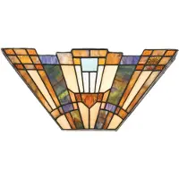 QUOIZEL Tiffany wandlamp Inglenook, dimbaar, Woon-/ Eetkamer, Tiffany, Wandlamp
