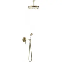 Tres Clasic inbouw regendouche 31cm met handdouche plafondmontage mat verouderd messing