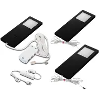 Hera Onderbouwlamp LED Slim Pad F per 3, 3.000K zwart Slim-Pad F, dimbaar, zwart, Keuken, Kunststof, Modern, kastverlichting